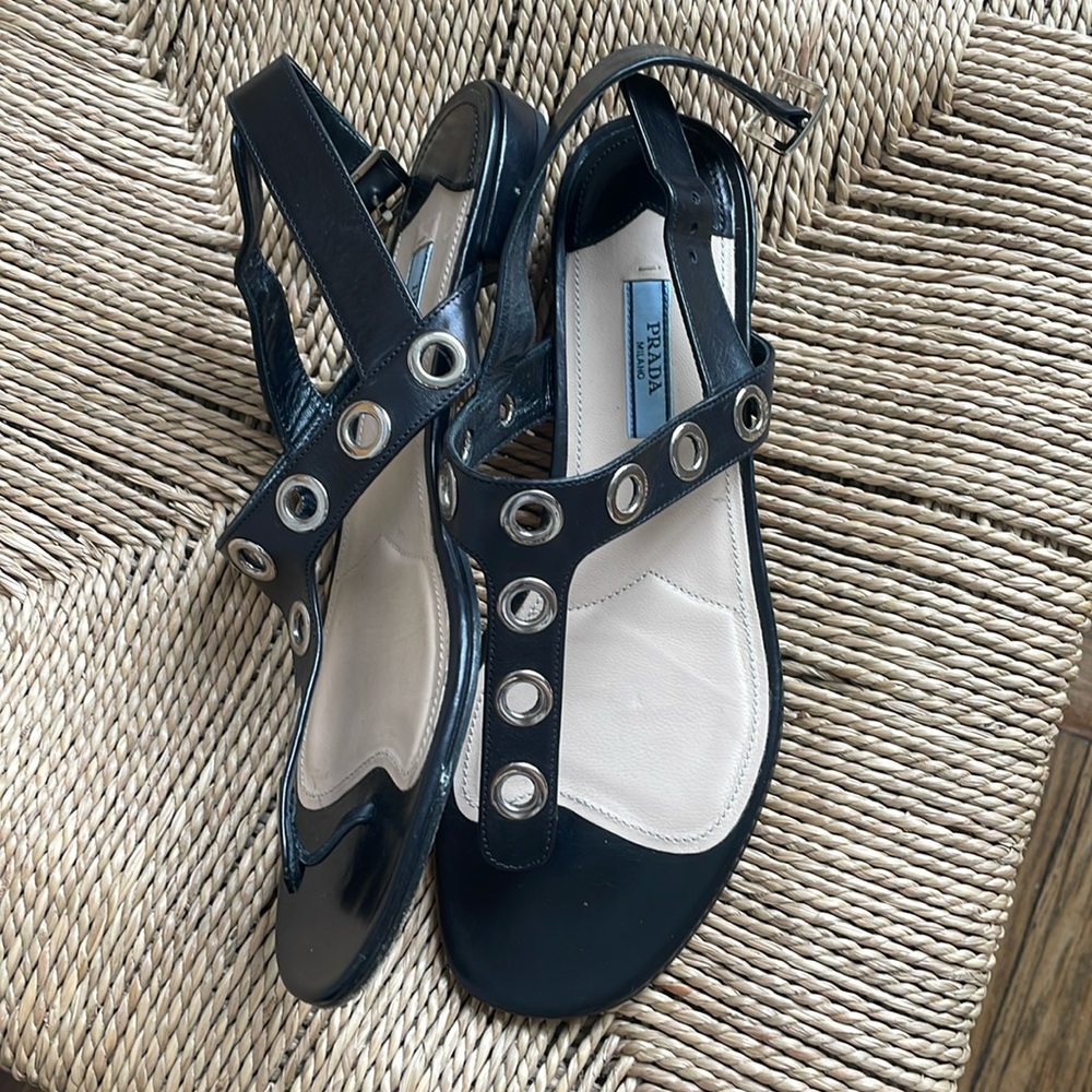 Black leather Prada sandals!